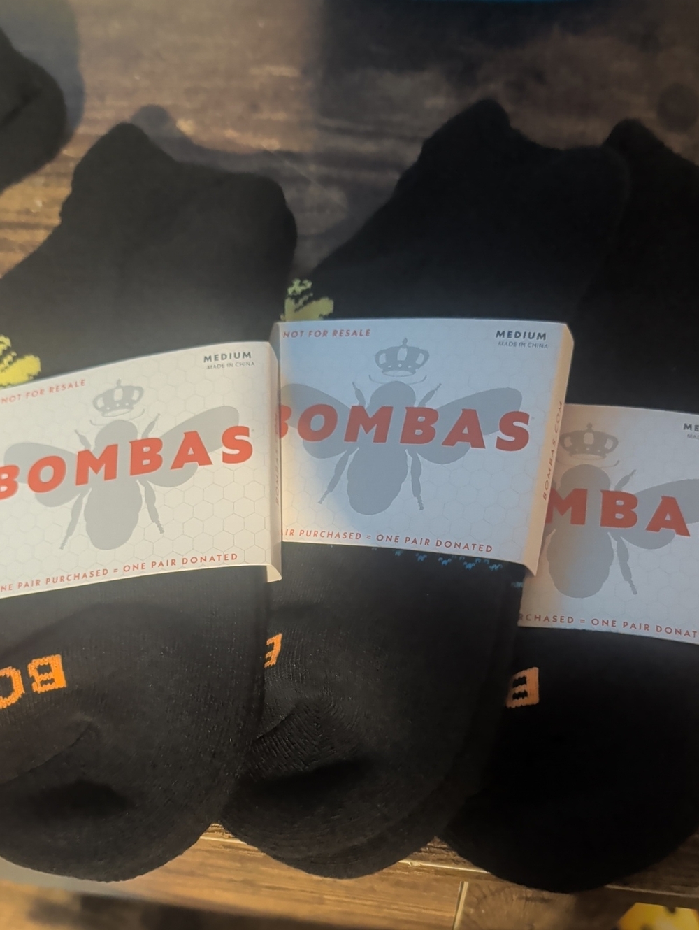 3 Bombas Women's Black Ankle Socks with Orange Logo Detail Size Medium NWT